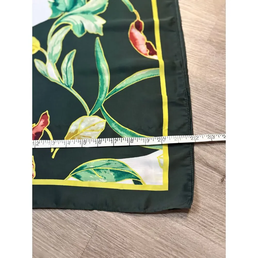 NWT White House Black Market Green‎ Floral Faux Silk Scarf Wrap Artsy Shawl